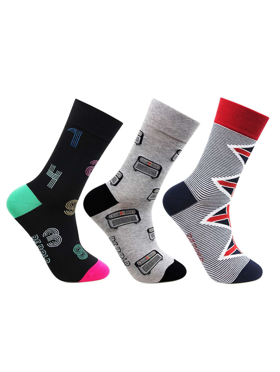 multi colored cotton above ankle length sock set of 3
