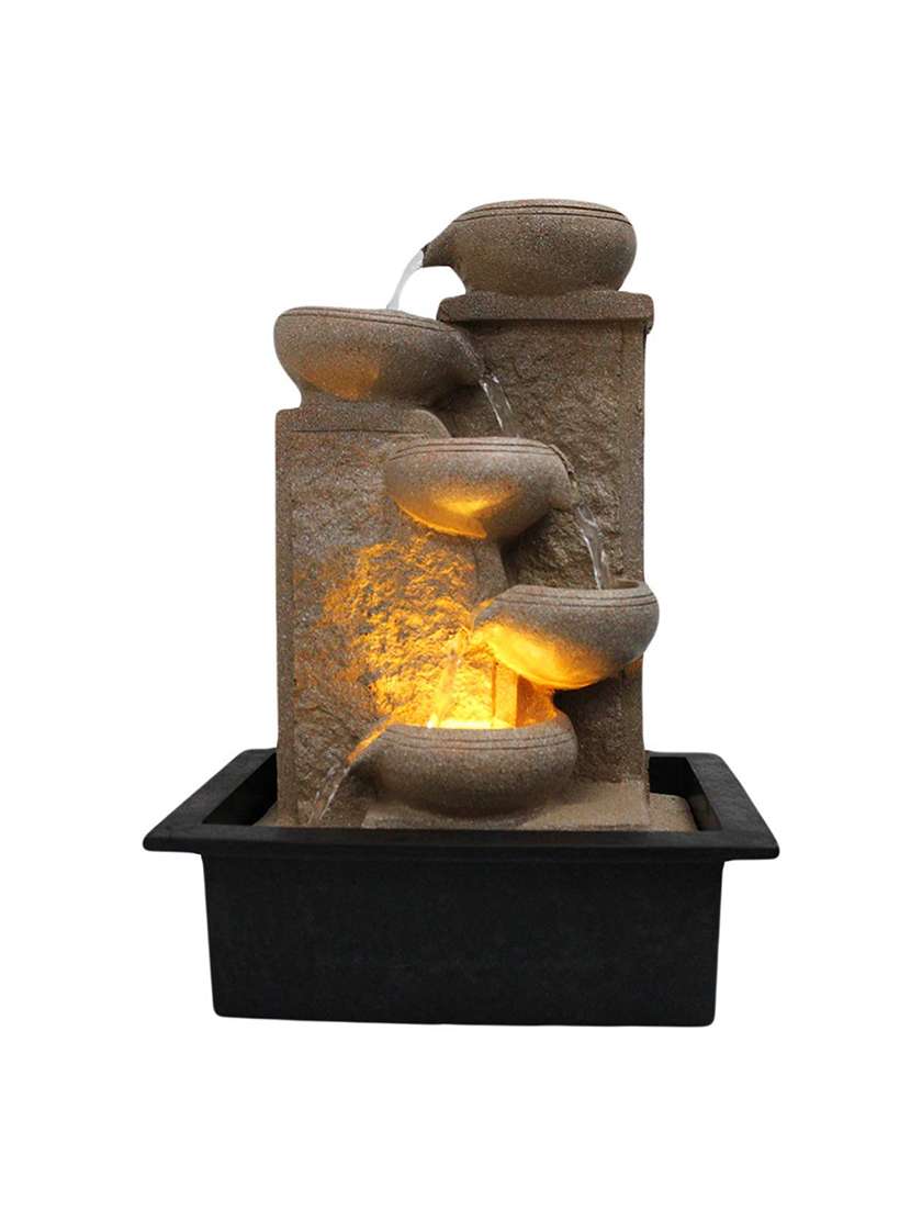  polyresin white five step indoor table top water fountain with adjustable speed control 