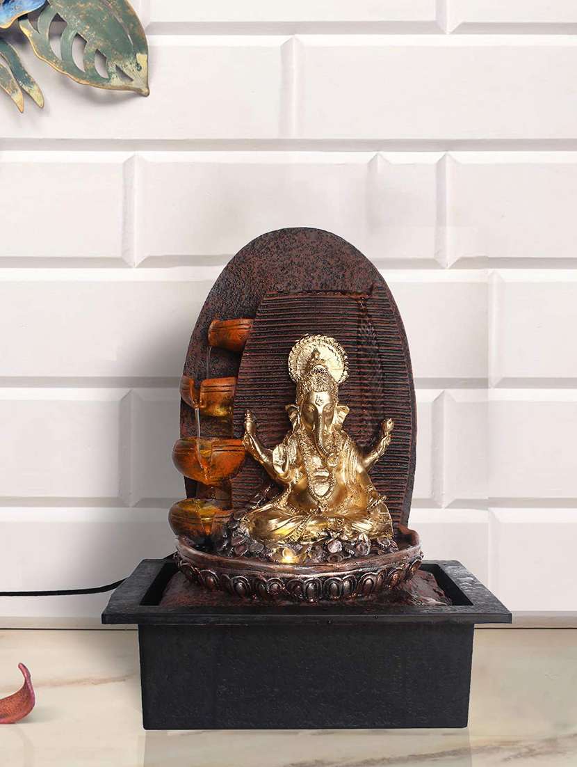  polyresin golden brown four step indoor table top water fountain with adjustable speed control