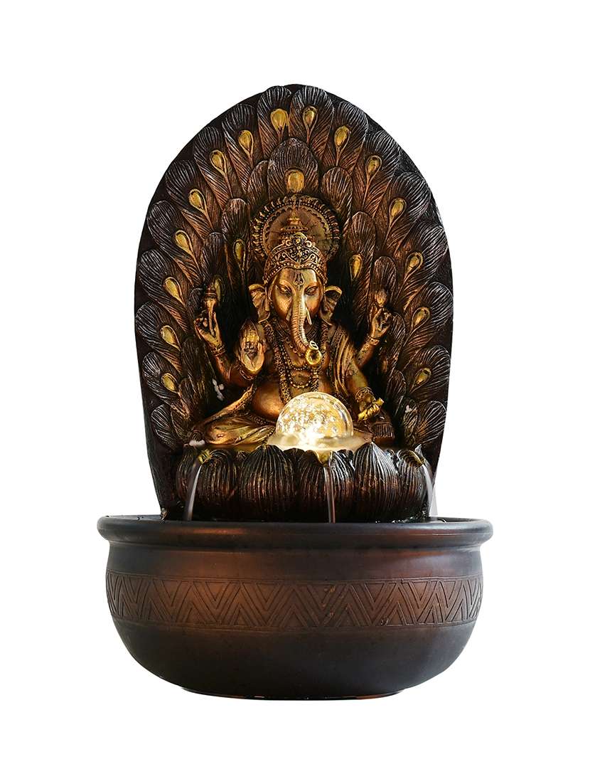  polyresin golden brown ganesha one step indoor table top water fountain with adjustable speed control