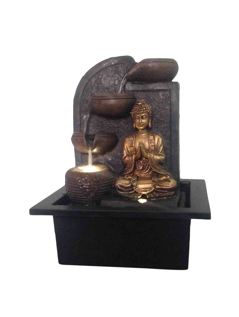  polyresin golden brown four step indoor table top water fountain with adjustable speed control