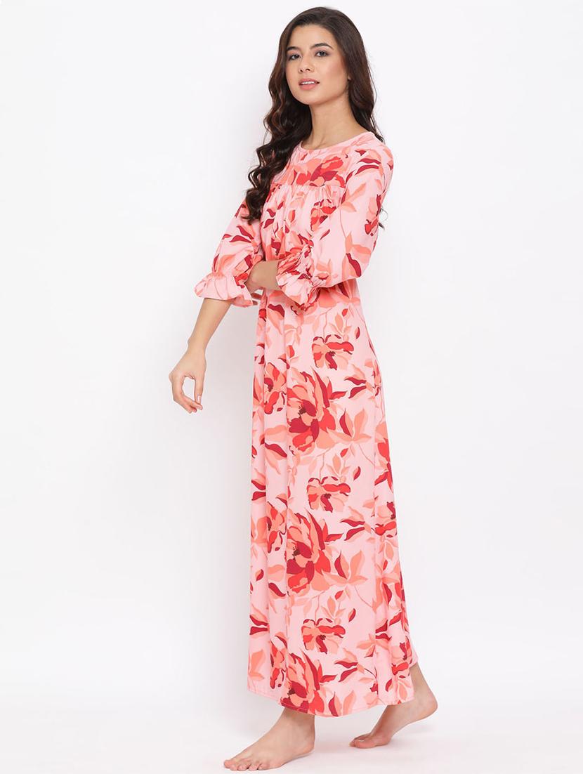 round neck floral nighty  - 17405571 -  Standard Image - 1
