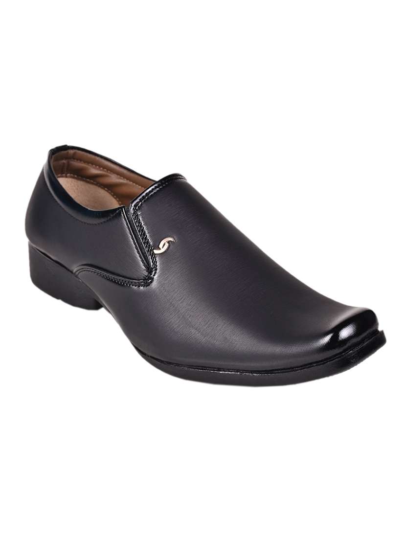 black leatherette slip on ons