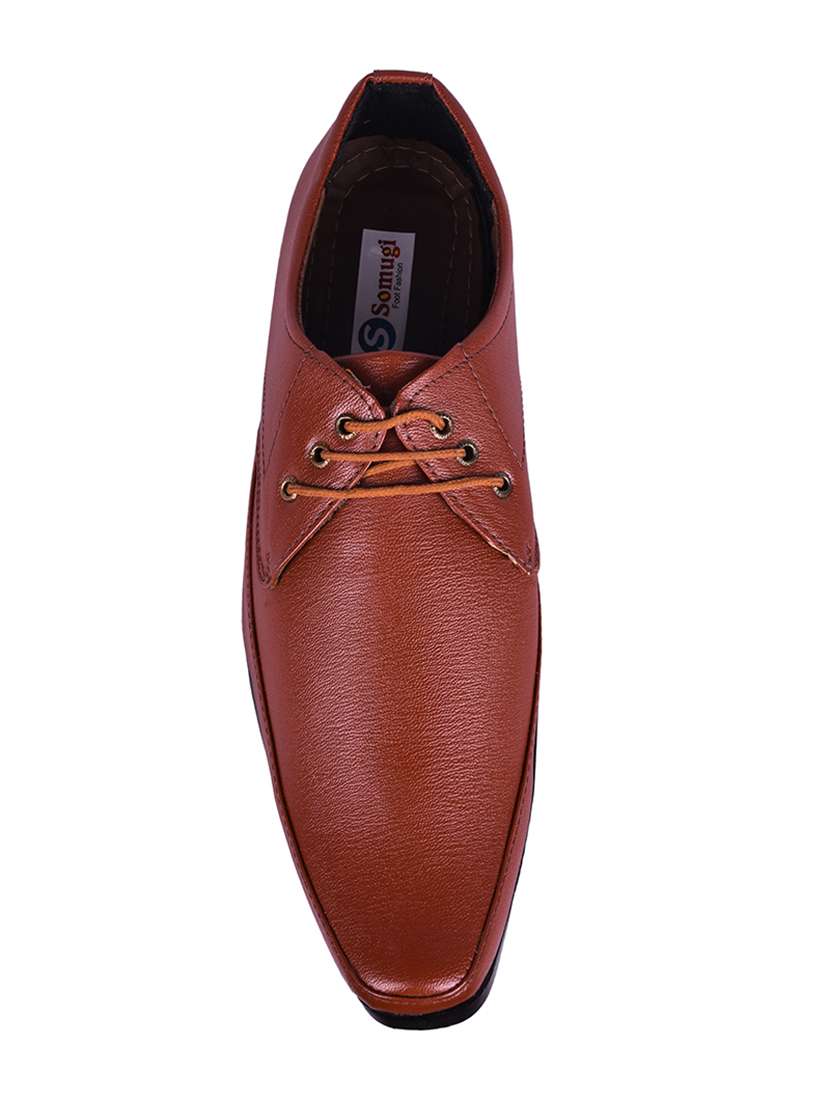 brown leatherette laceup derbies - 17407133 -  Standard Image - 4