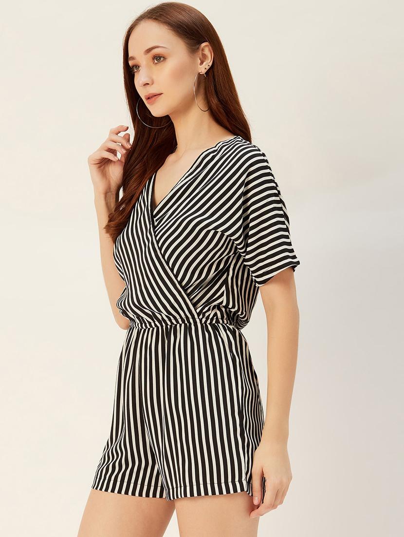 overlap neck striped romper - 17408541 - Standard Image - 1