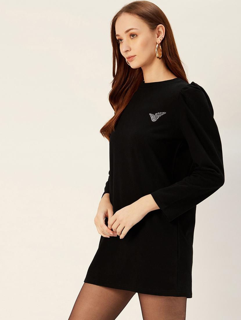 crew neck puff sleeves dress - 17408543 - Standard Image - 1