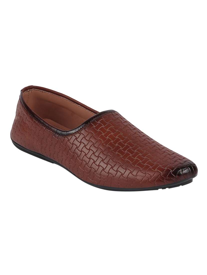 tan pu slip on mojaris