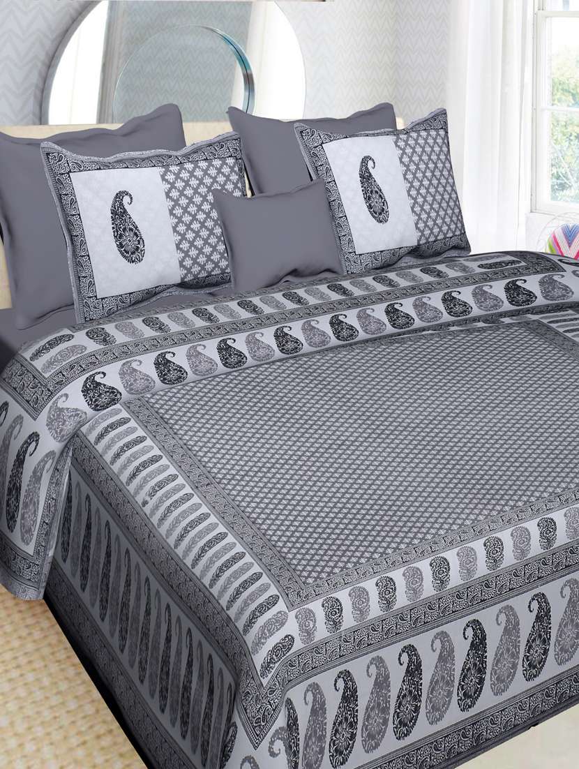 cotton jaipuri printed king size double bedsheet with 2 pillow cover