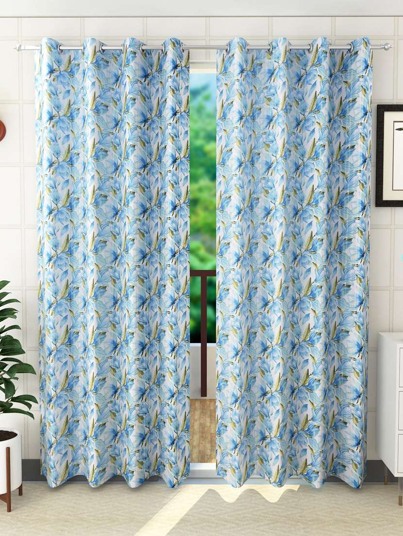sheen decor beautiful digital print 7 feet  door floral  curtains size(4x7 feet)(pack of 2)  blue