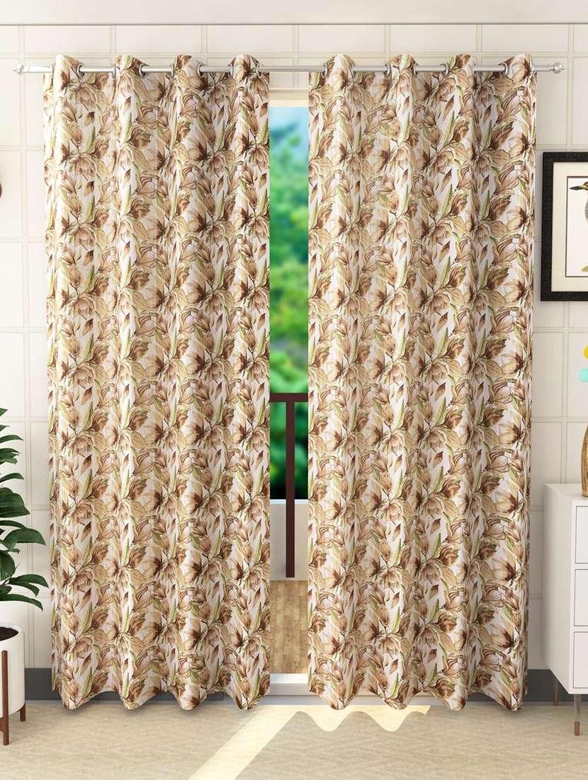 sheen decor beautiful digital print 7 feet  door floral  curtains size(4x7 feet)(pack of 2)  brown