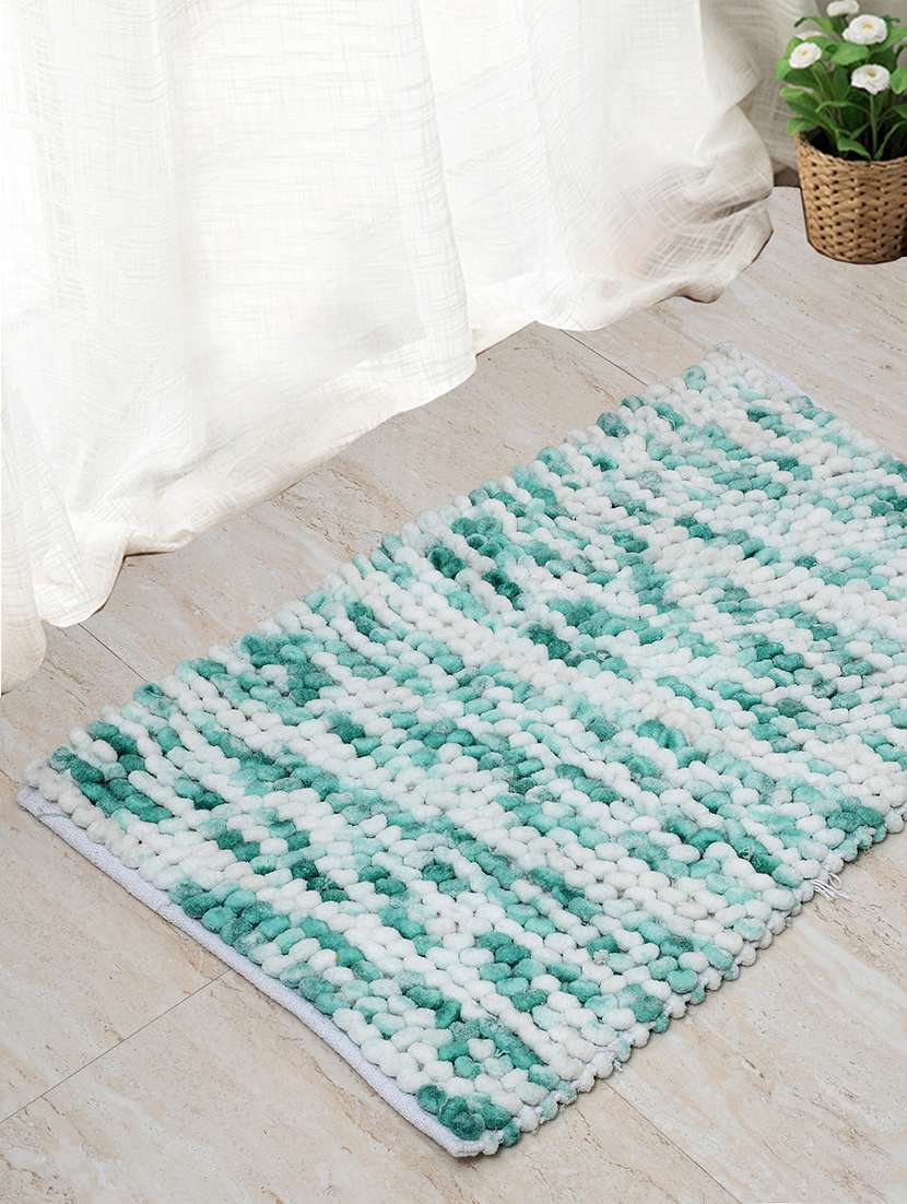 sheen decor micro chenille space dyed bobble bathmat collection, 50x80 cms, white+green