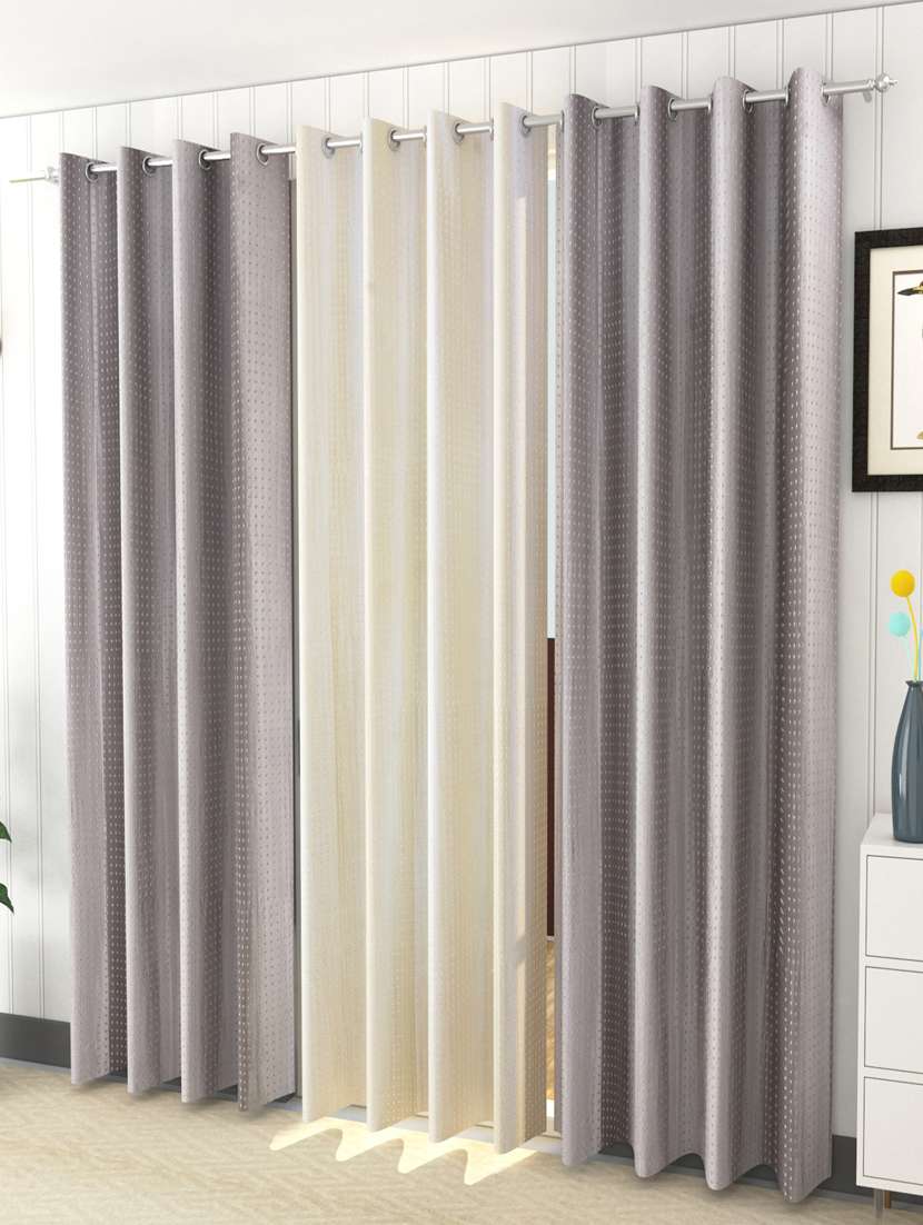 sheen decor galaxy rock 9 feet long door solid curtains size(4x9 feet)(pack of 3) 1 off white 2 grey