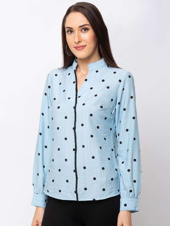 mandarin neck polka dot top 