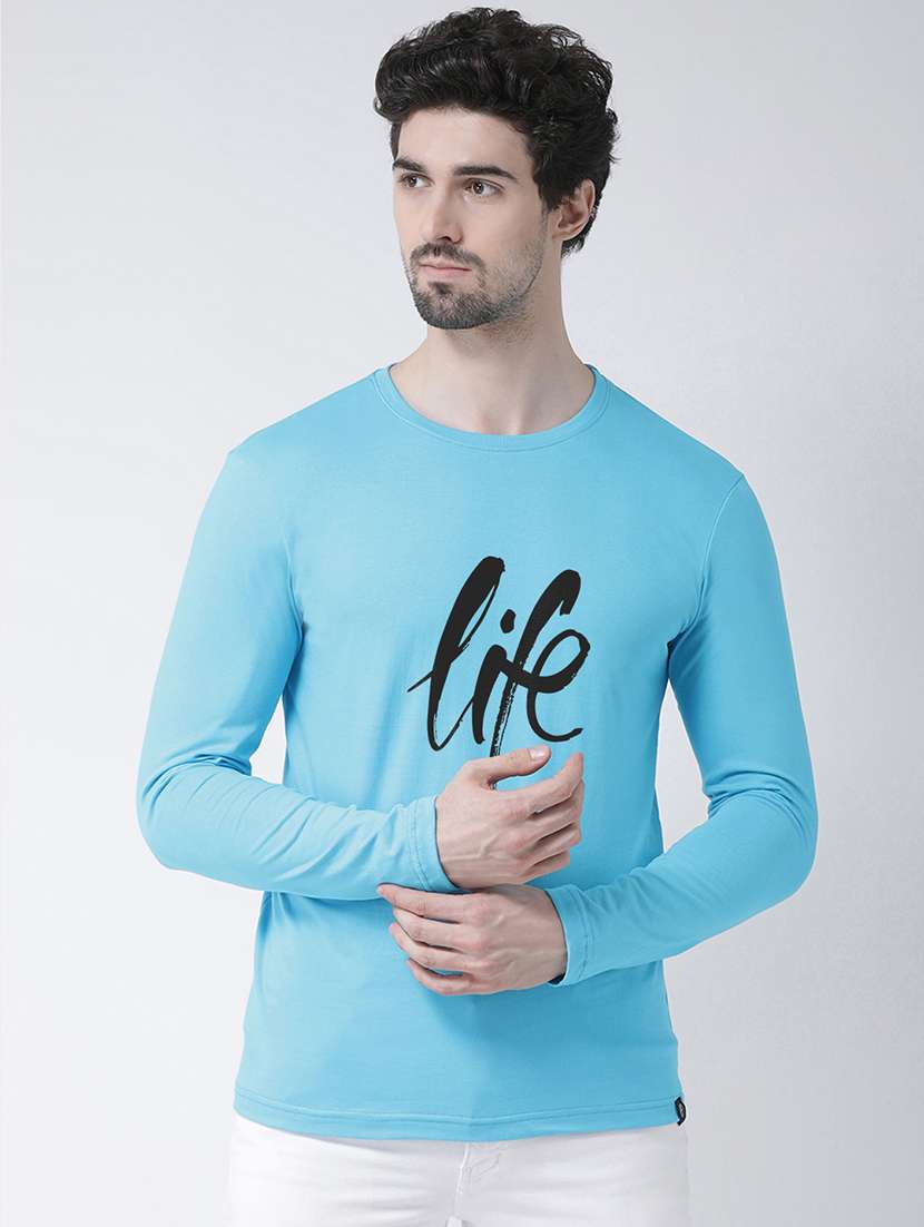 turquoise blue chest print t-shirt
