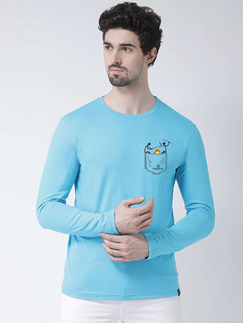 turquoise blue chest print t-shirt