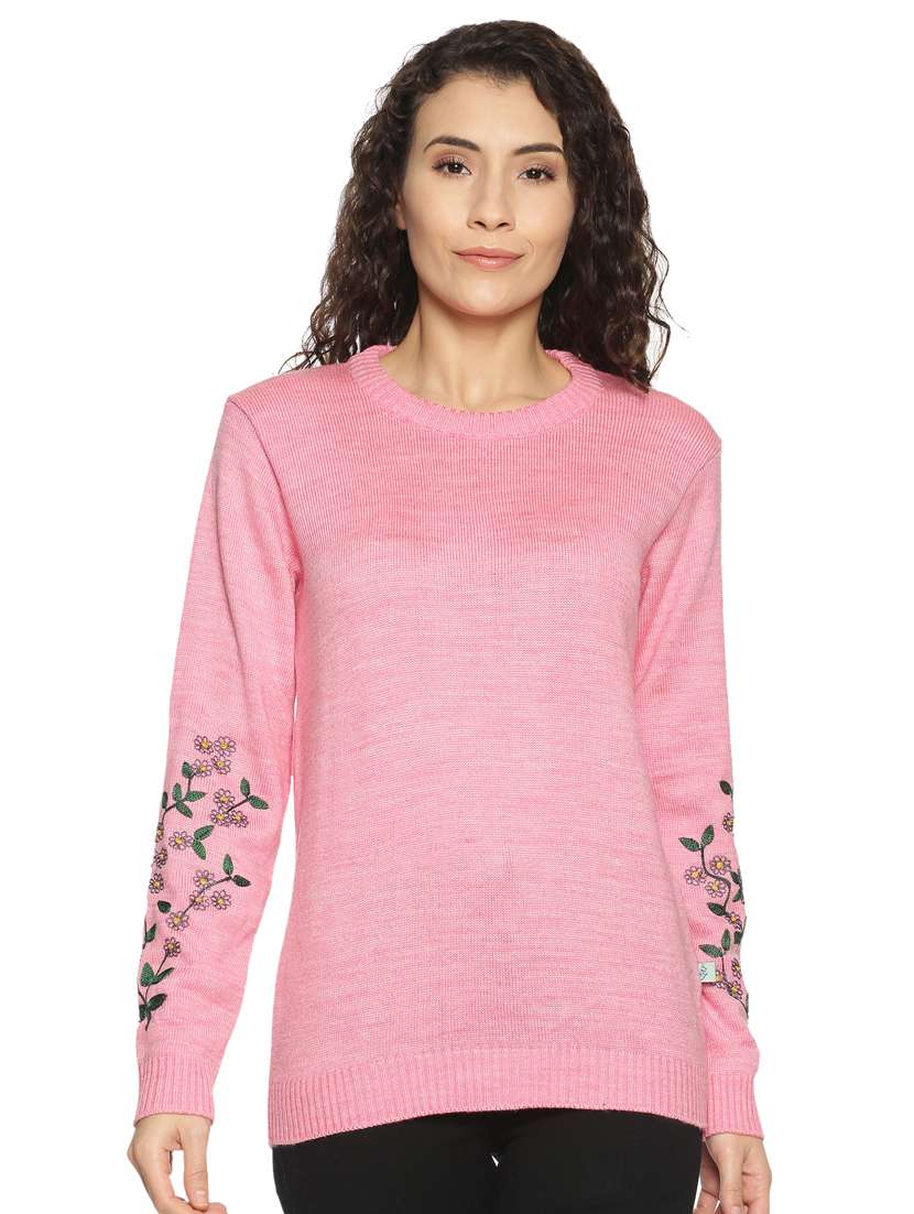 embroidered detail round neck pullover