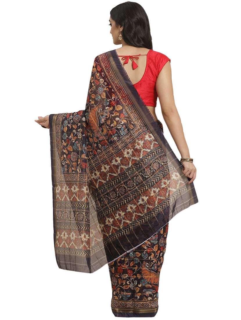 women's kalamkari navy blue colored saree - 17415944 -  Standard Image - 1