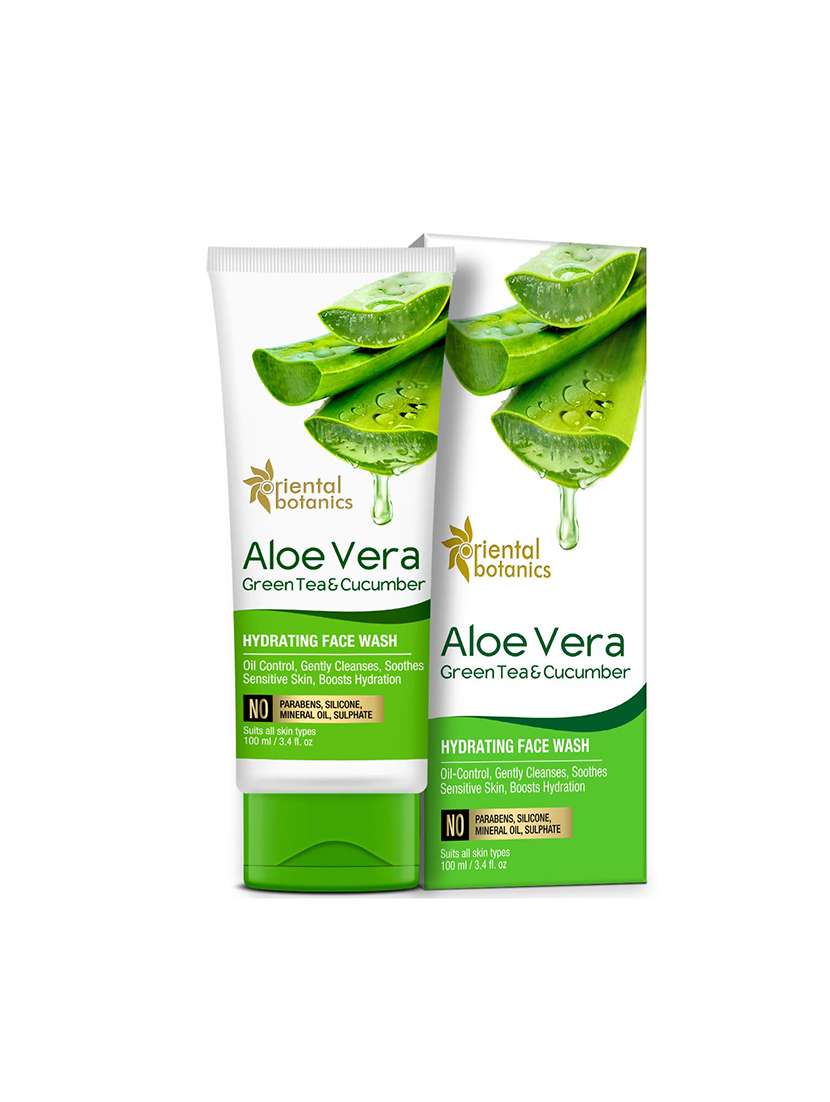 oriental botanics aloe vera, green tea & cucumber hydrating face wash - no sulphate, paraben, silicone, 100ml