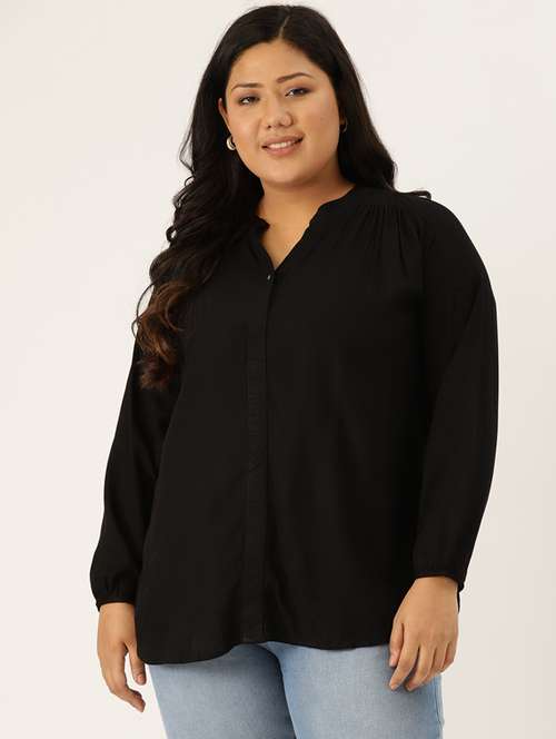 women's a line mandarin neck top - 17416823 - Standard Image - 0