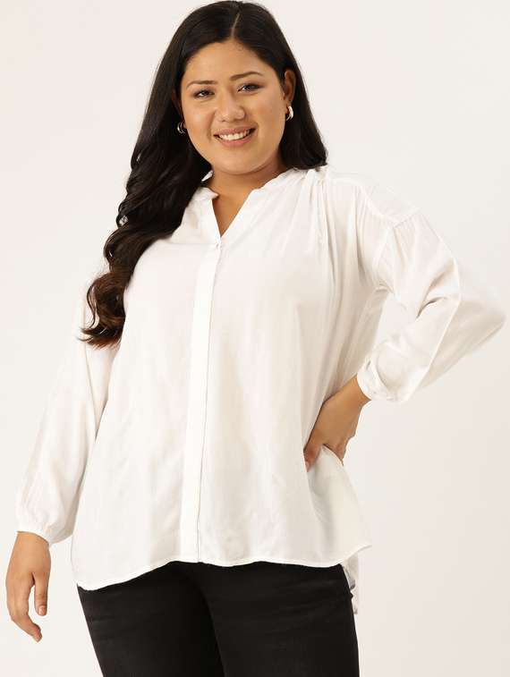 women's straight mandarin neck top
