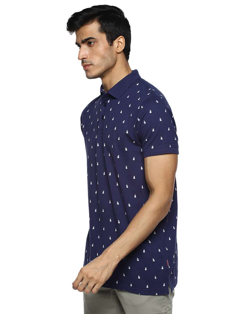 navy blue printed collared t-shirt - 17417511 - Standard Image - 1