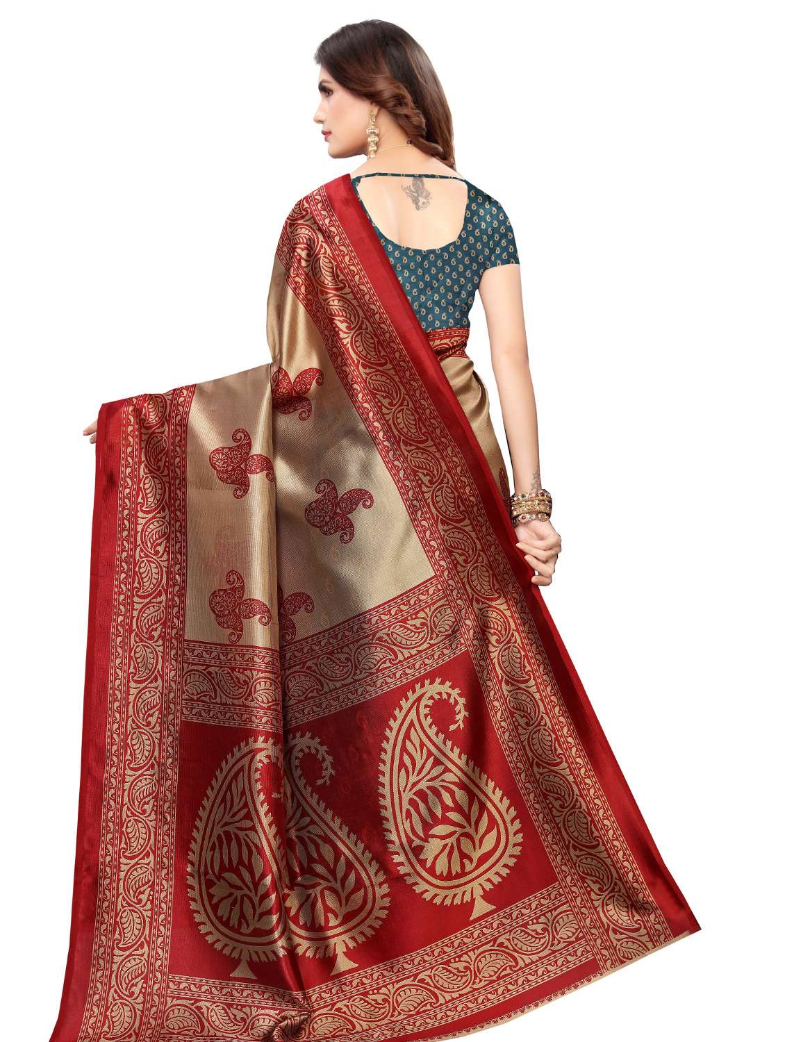 paisley half & half saree with blouse - 17418452 - Standard Image - 1