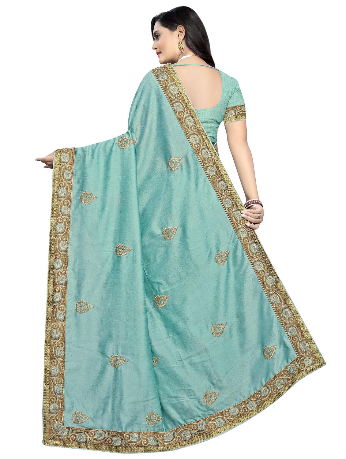 turquoise embroidered saree - 17418476 -  Standard Image - 1