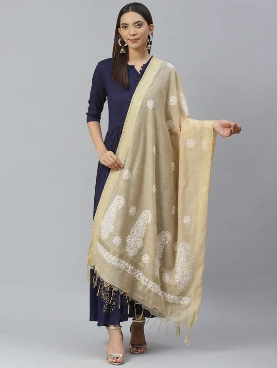 ada hand-embroidered beige chikankari dupatta