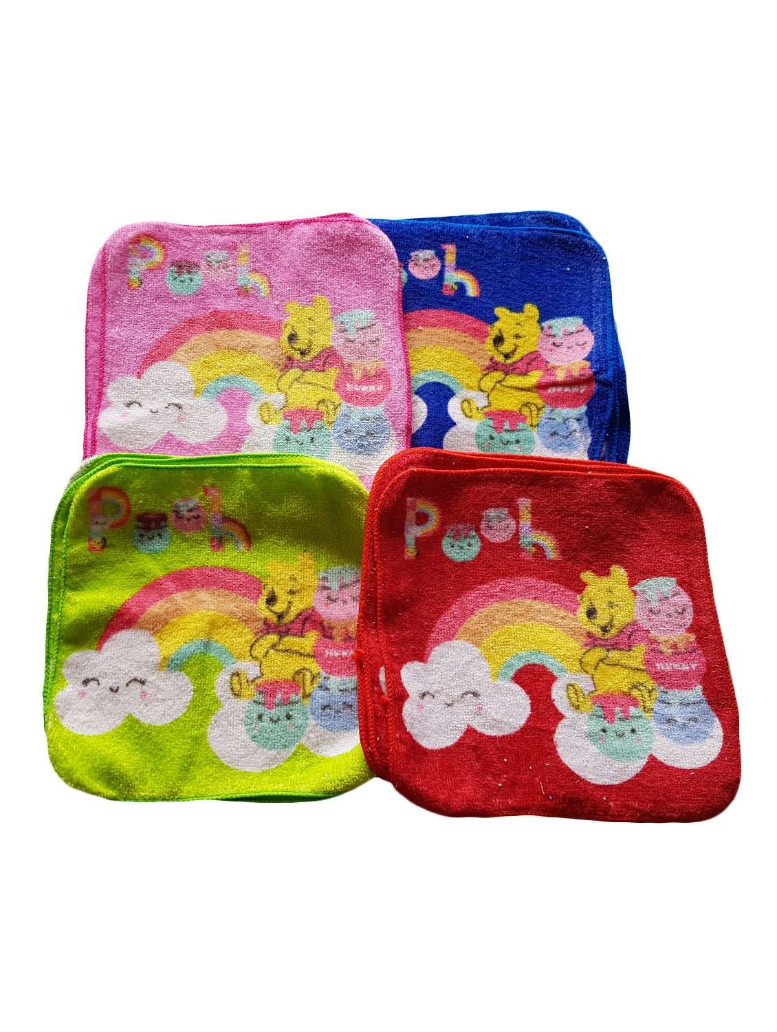 pooh printed cotton face towels for kids (pack of 12)