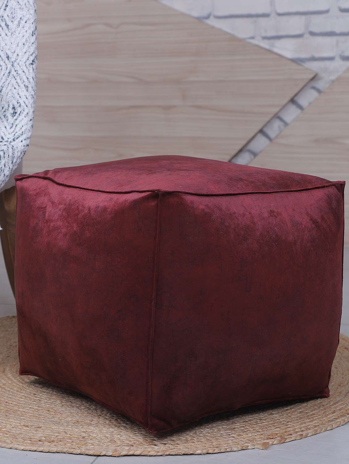  beautiful solid print velvet pouf 
