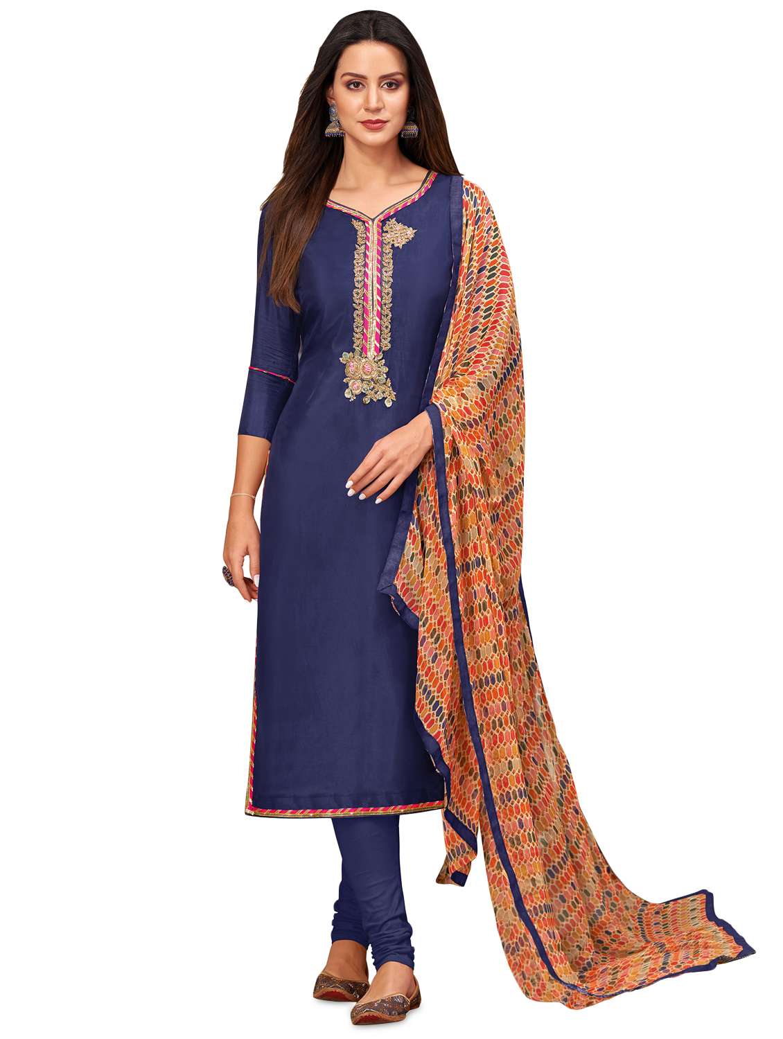 blue cotton blend unstitched suit