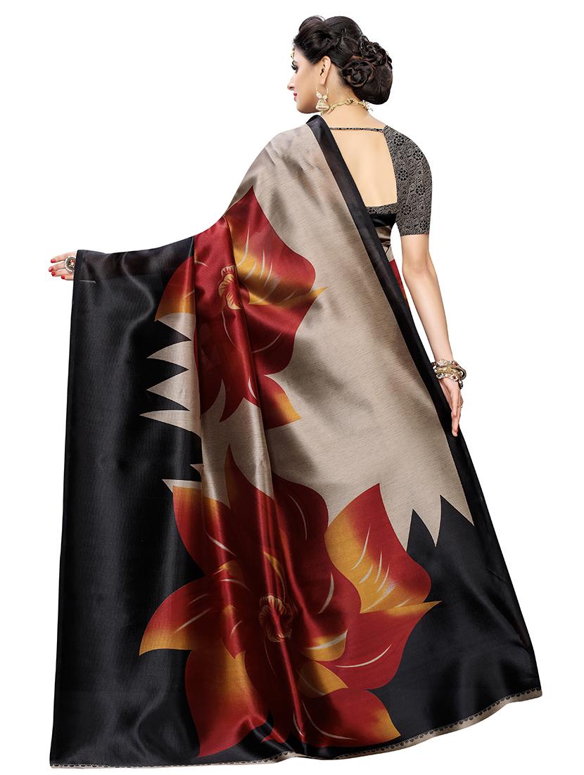 black art silk printed saree with blouse - 17424412 - Standard Image - 1
