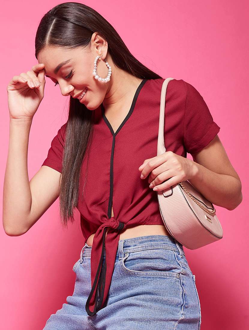 women's crop v neck top