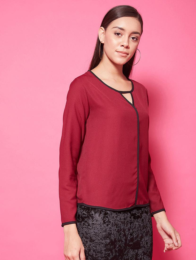 women's plain maroon top - 17424515 - Standard Image - 1