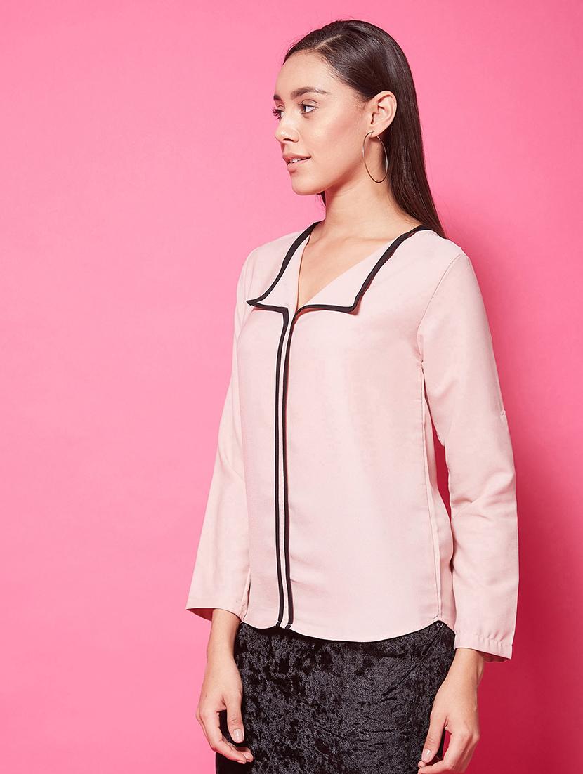 faux shirt collar solid top - 17424516 - Standard Image - 1
