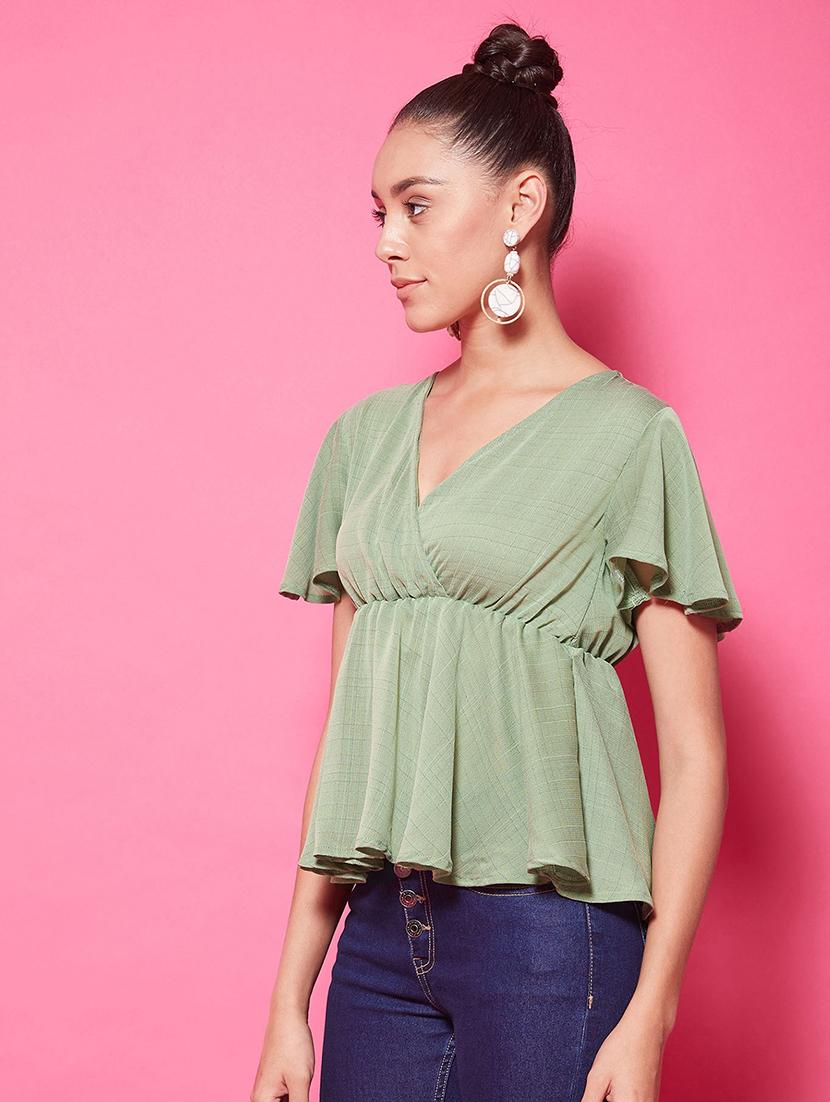 flutter sleeves peplum top - 17424527 - Standard Image - 1