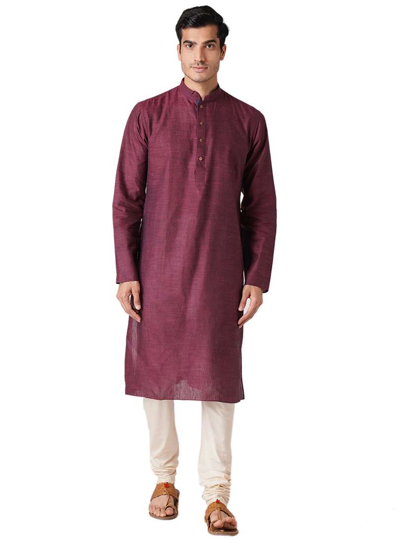 wine cotton kurta pyjama ethnic wear set - 17424573 - Zoom Image - 0