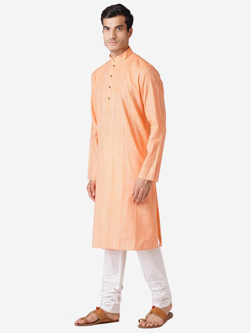 light orange cotton kurta pyjama ethnic wear set - 17424574 - Standard Image - 1