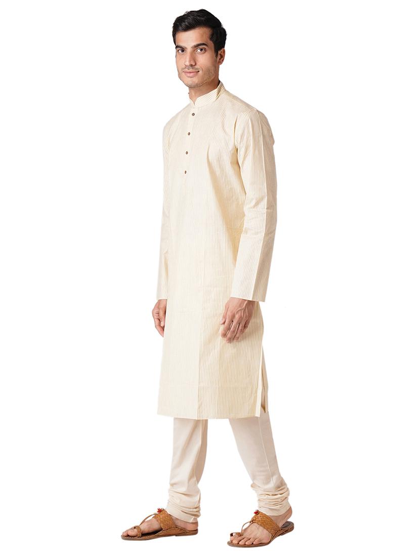 off whitebeige cotton kurta pyjama ethnic wear set - 17424577 - Standard Image - 1