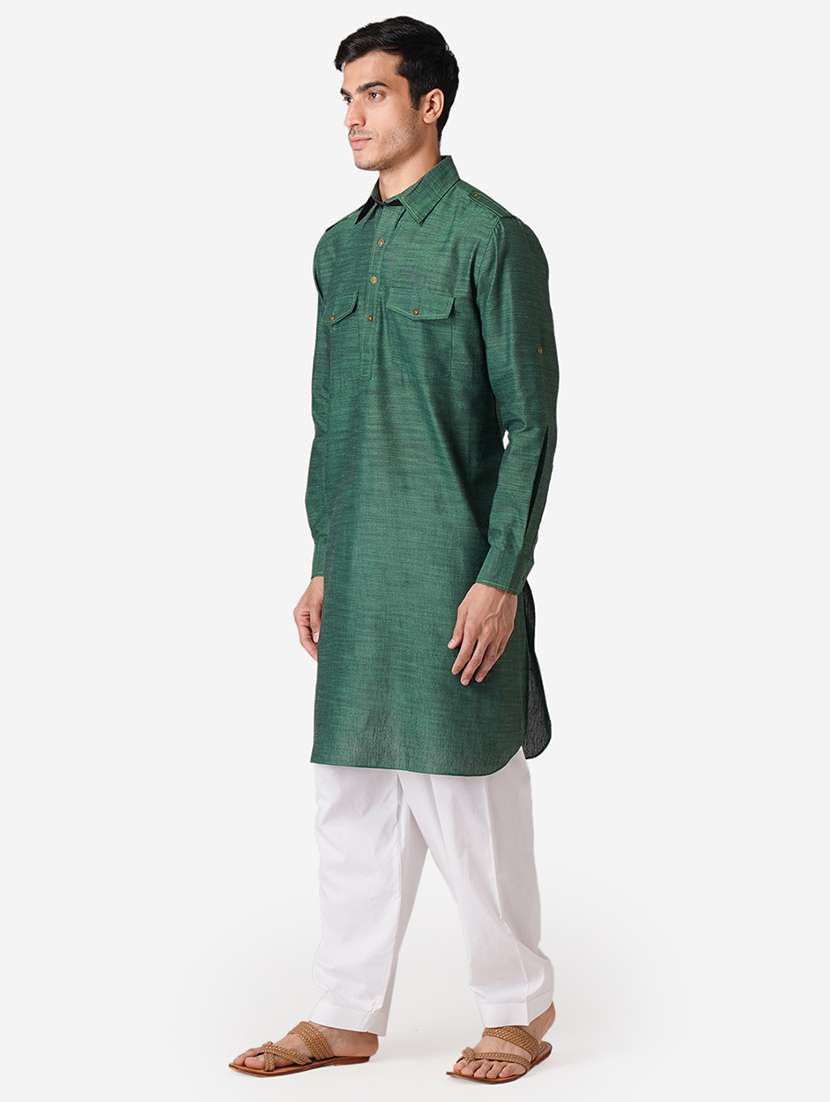 bottle green cotton kurta pyjama ethnic wear set - 17424578 -  Standard Image - 1