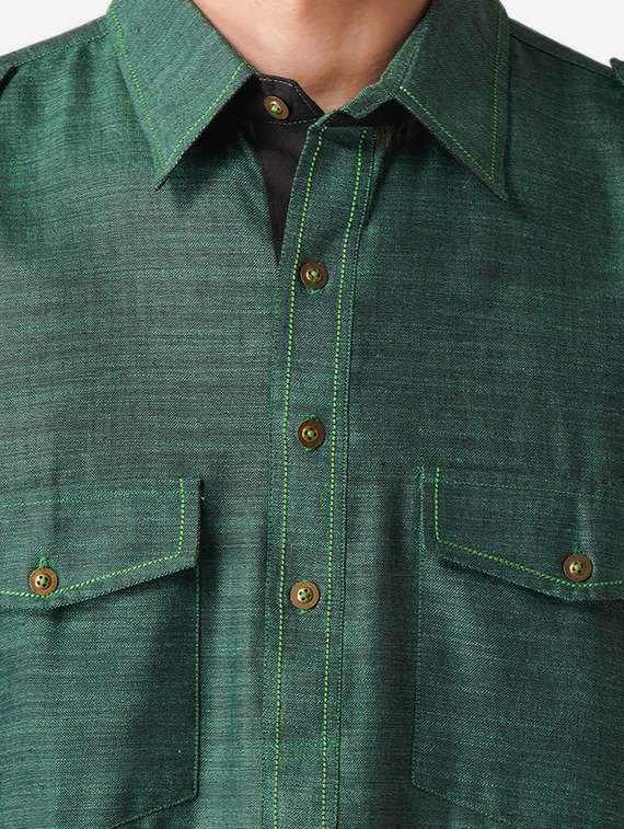 bottle green cotton kurta pyjama ethnic wear set - 17424578 -  Standard Image - 4