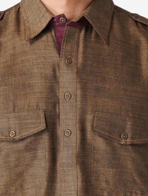 khaki cotton kurta pyjama ethnic wear set - 17424580 - Standard Image - 4