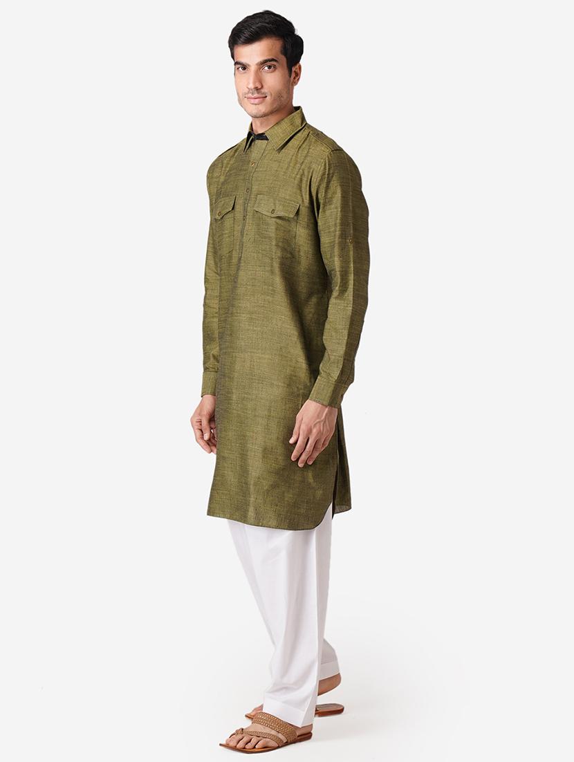 green cotton kurta pyjama ethnic wear set - 17424582 -  Standard Image - 1