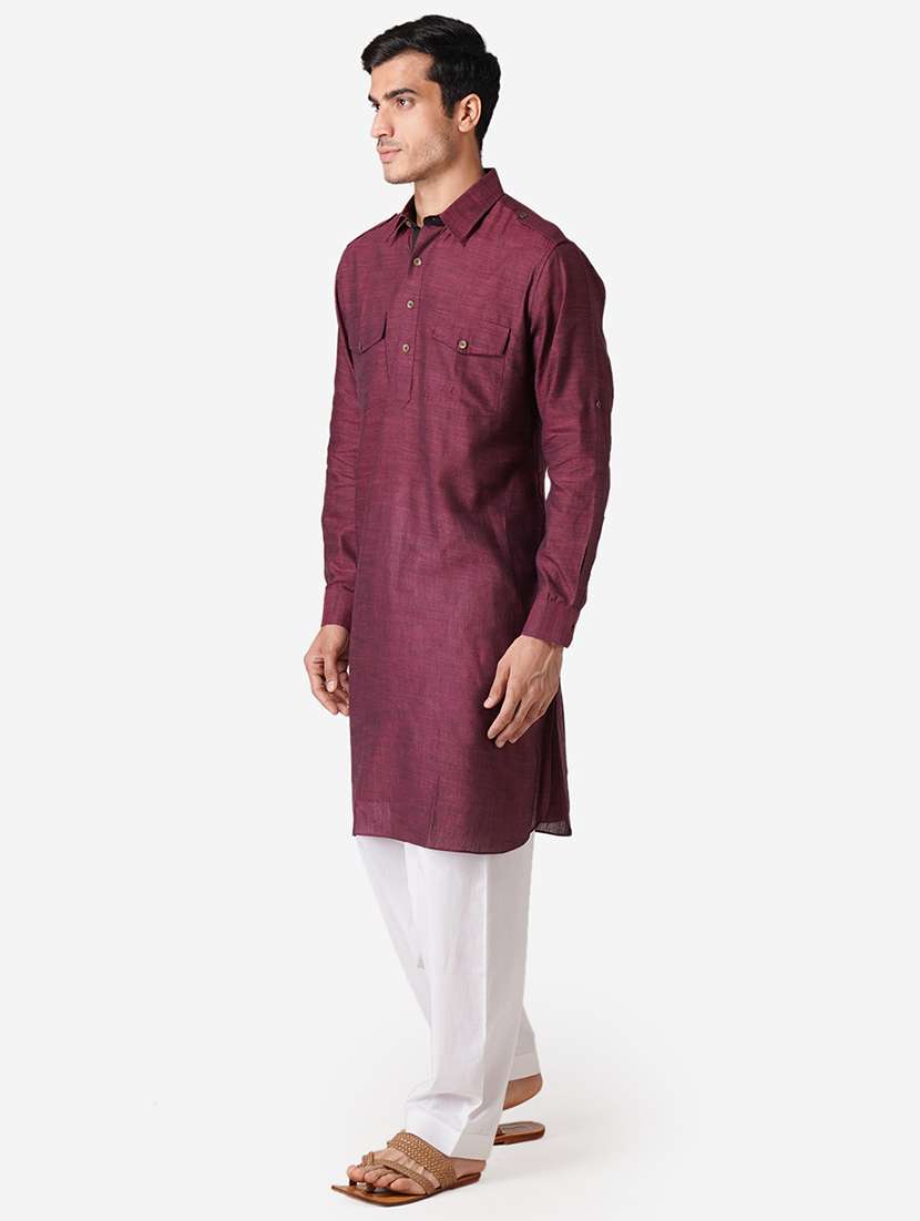 wine cotton kurta pyjama ethnic wear set - 17424591 -  Standard Image - 1