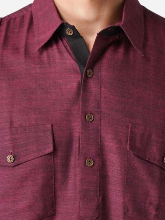 wine cotton kurta pyjama ethnic wear set - 17424591 - Standard Image - 4