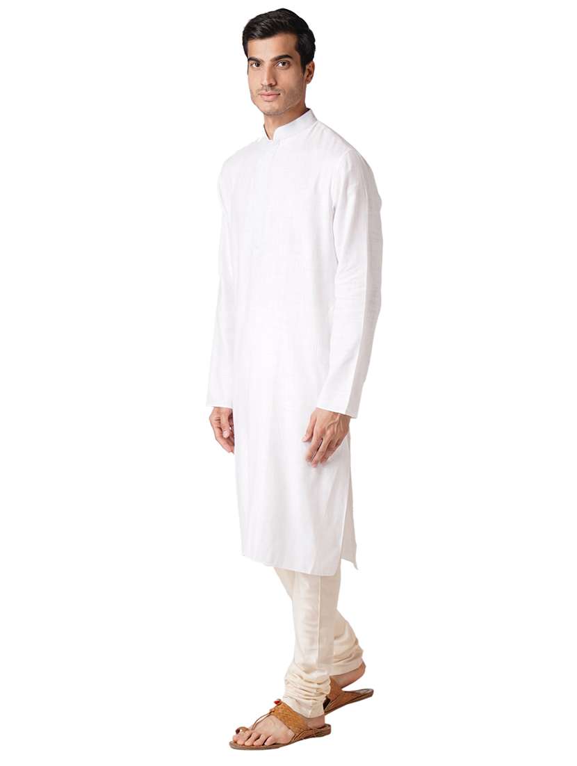 white cotton kurta pyjama ethnic wear set - 17424599 - Standard Image - 1