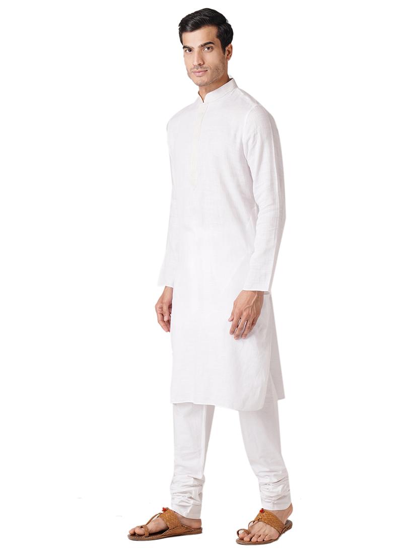 white cotton kurta pyjama ethnic wear set - 17424600 - Standard Image - 1