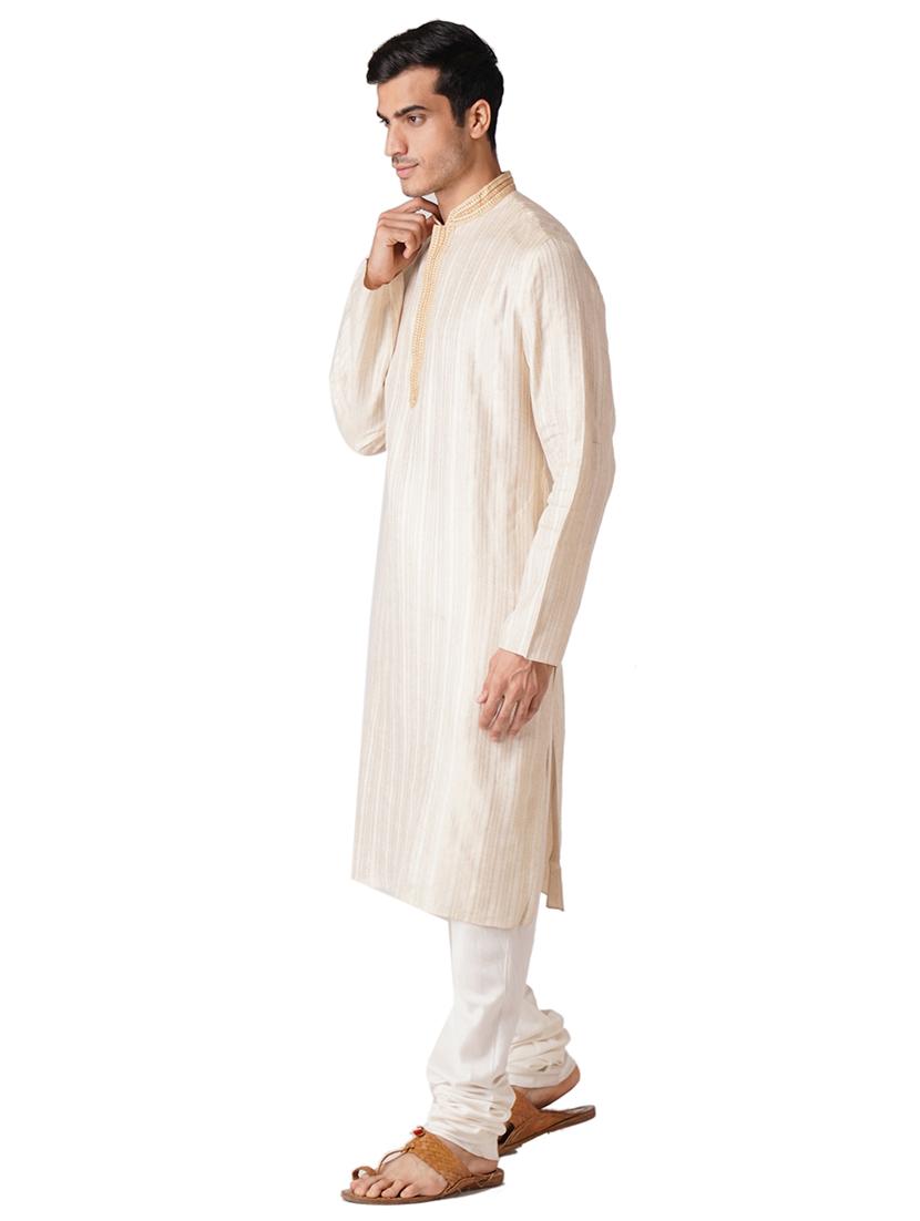 beige cotton kurta pyjama ethnic wear set - 17424602 -  Standard Image - 1