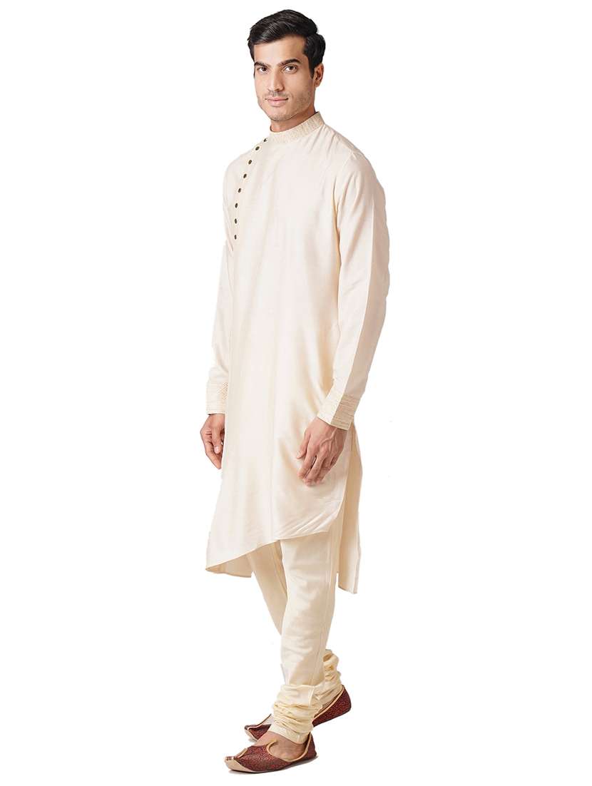 cream cotton kurta pyjama ethnic wear set - 17424604 -  Standard Image - 1