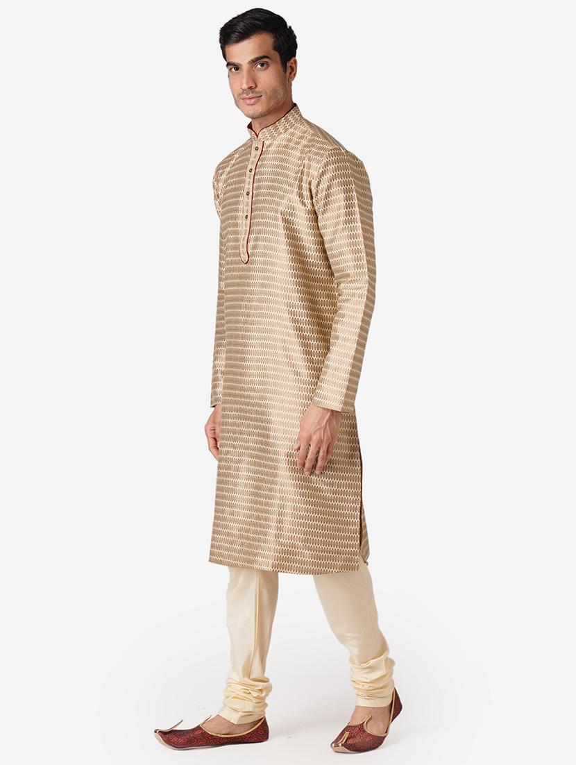 gold silk blend kurta pyjama ethnic wear set - 17424605 - Standard Image - 1